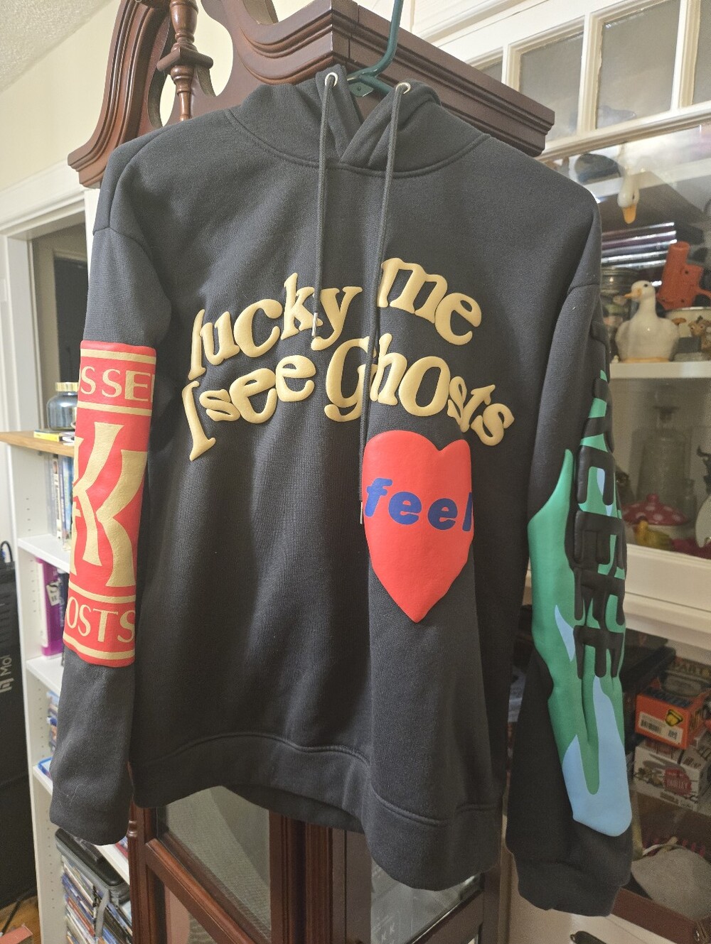 Lucky Me I See Ghosts Black Puffy Lettering Hoodie - Size Medium
